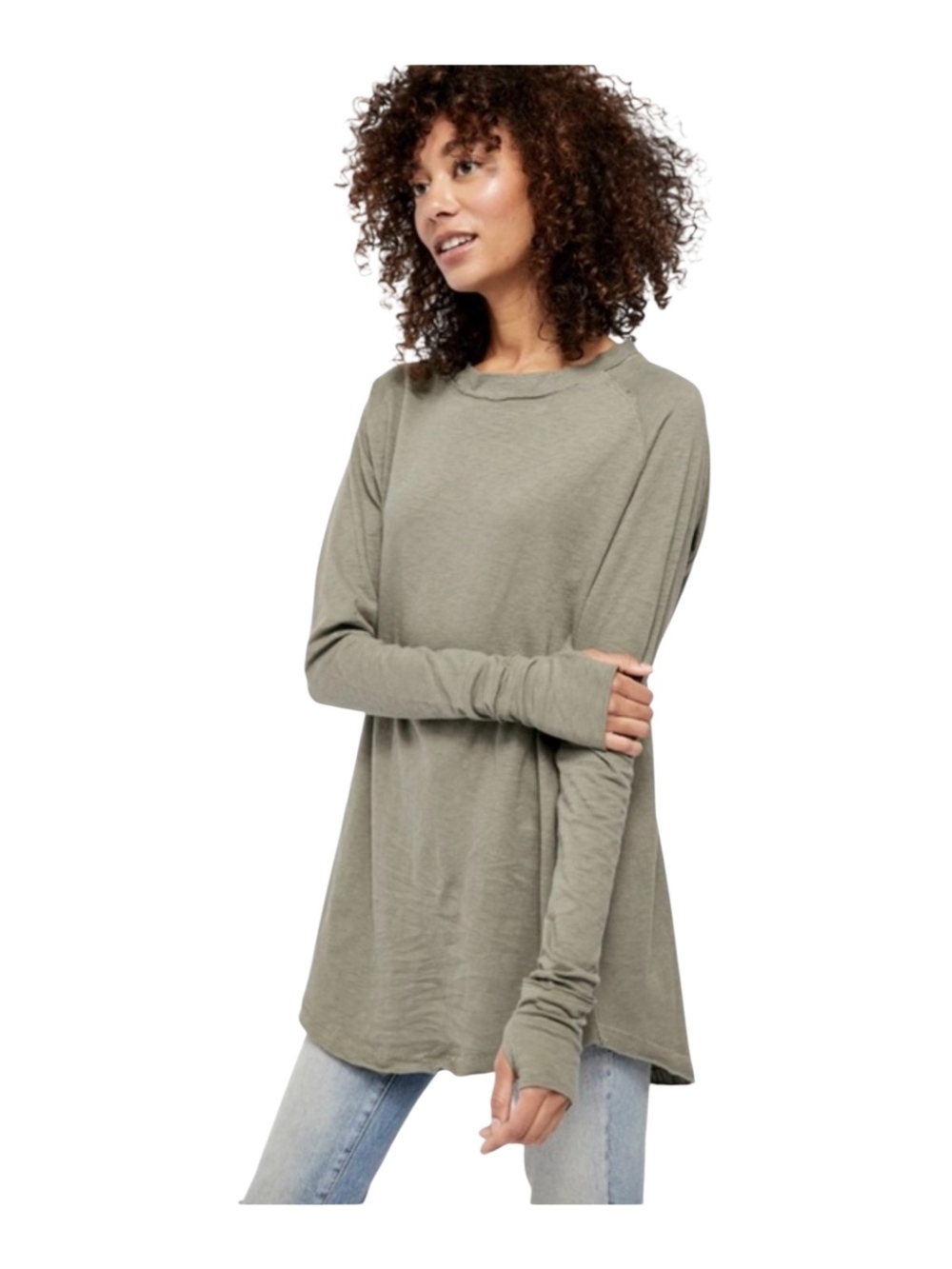 Free People We The Free Arden Tee Medium Olive Green Long Sleeve Oversized